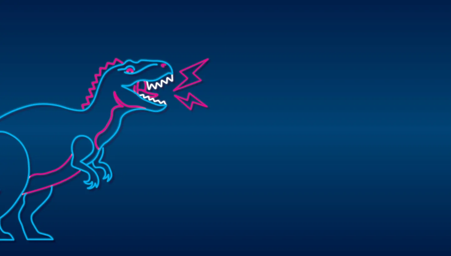 Neon themed Dinosaurs After Dark graphic