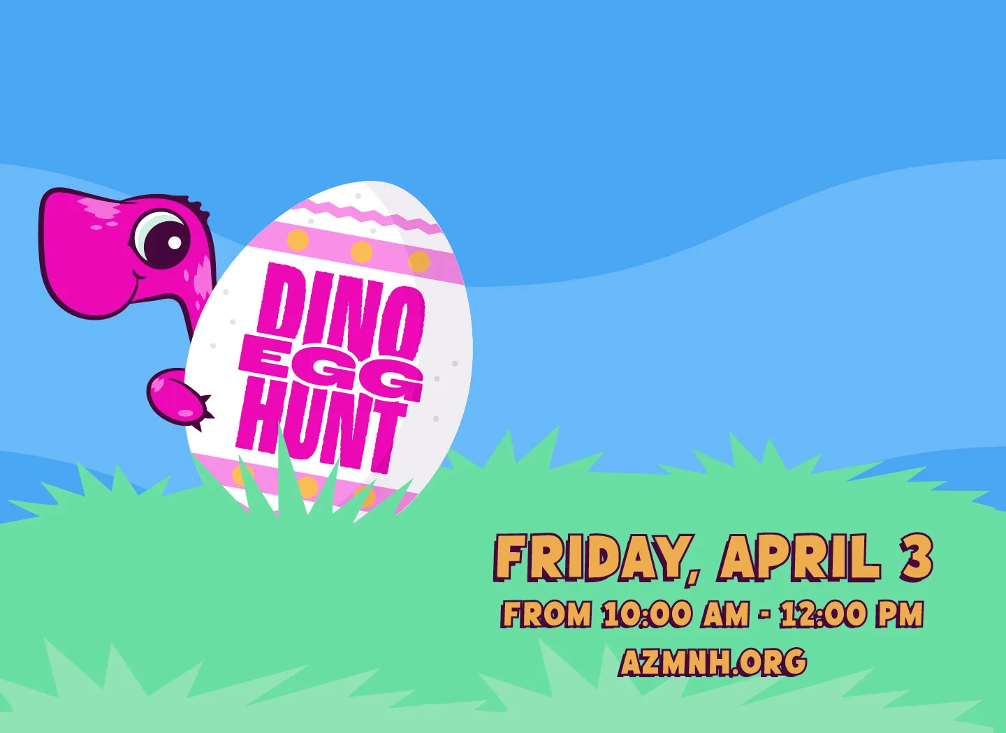 Dino Egg Hunt with a big egg and a cute pink dinosaur